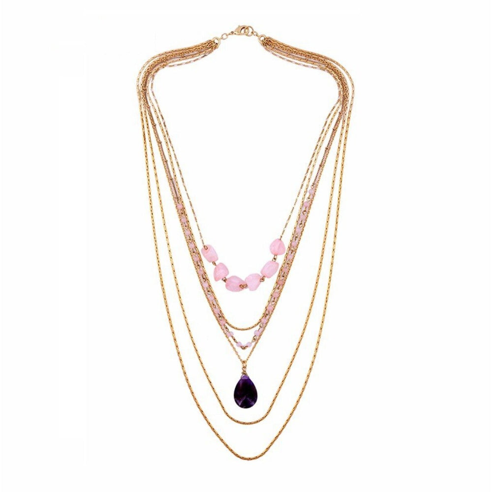 Goldtone Pink Layered Necklace - White