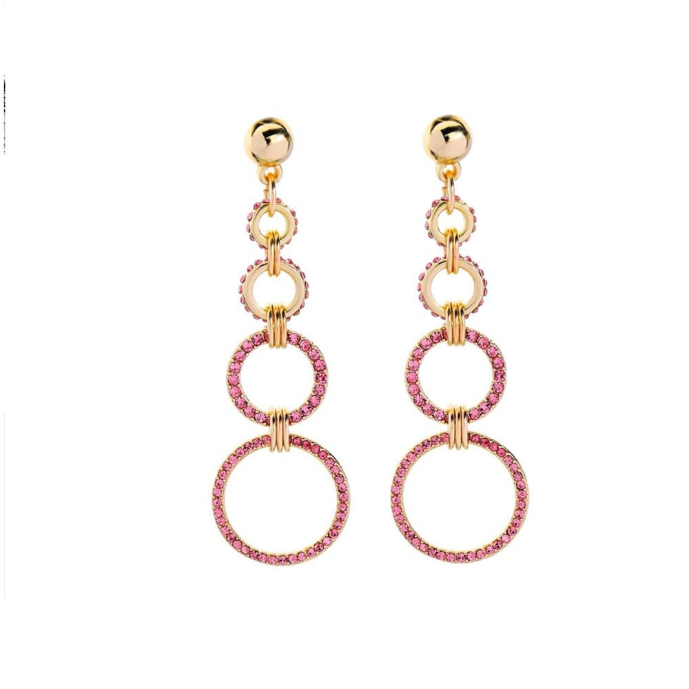 Goldtone Pink Pave Crystal Open Circle Drop Earrings