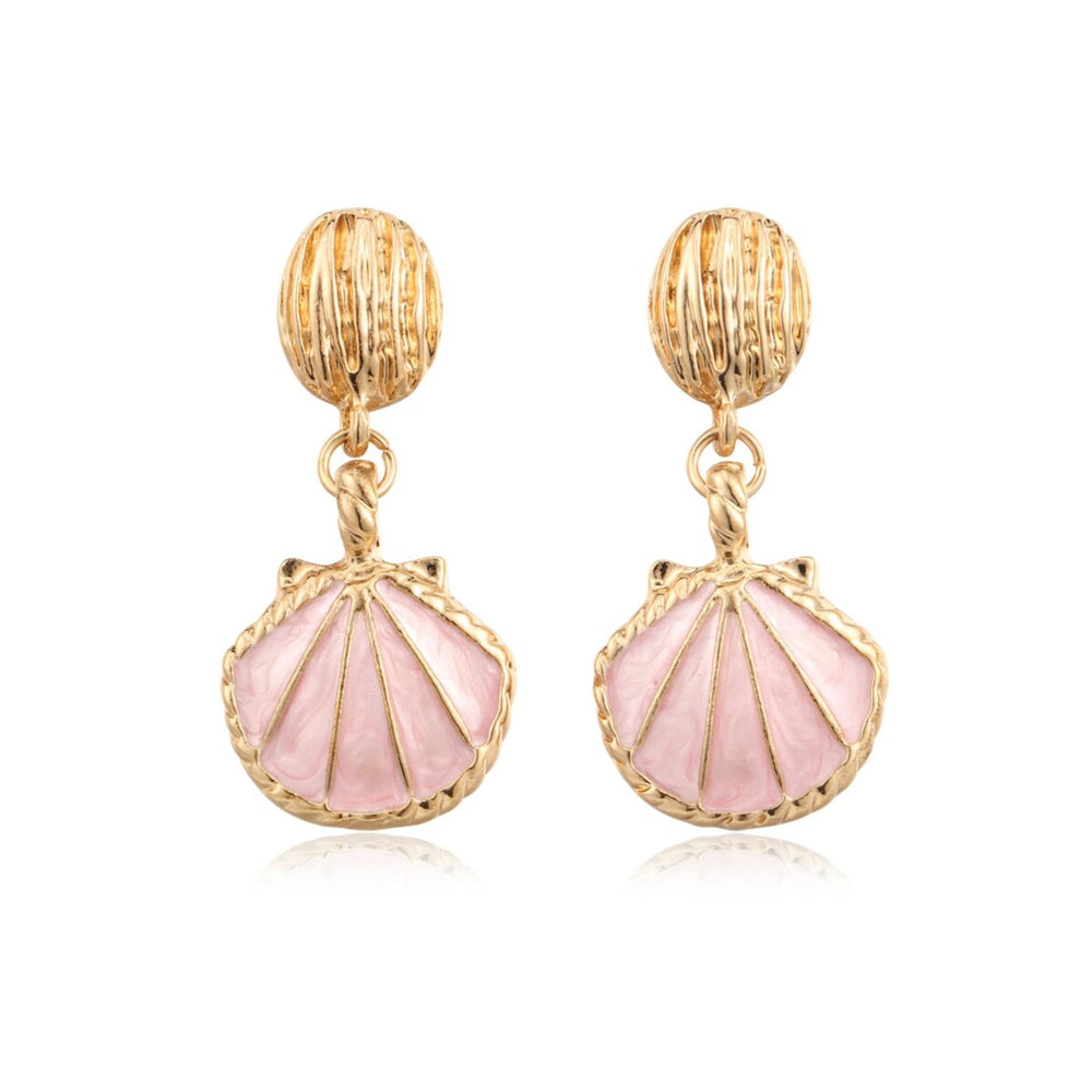 Goldtone Pink Shell Drop Earrings