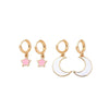 Goldtone Pink Star White Moon Huggie Earring Set