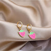 Goldtone Pink Strawberry Huggie Hoop Earrings