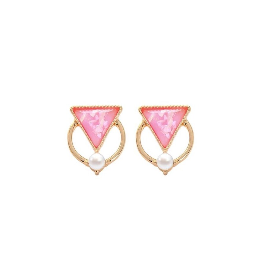 Goldtone Pink Triangular Earrings