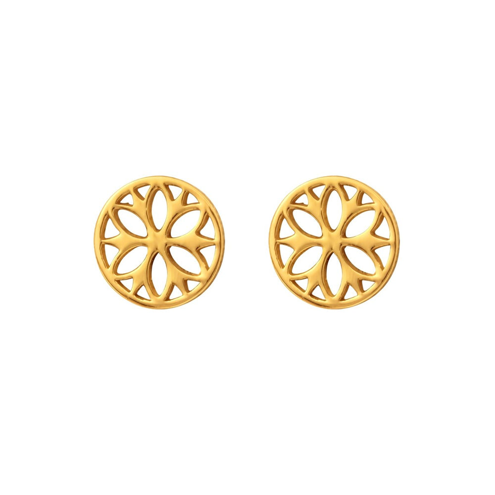 Goldtone Plated Sterling Silver Circular Floral Stud Earrings