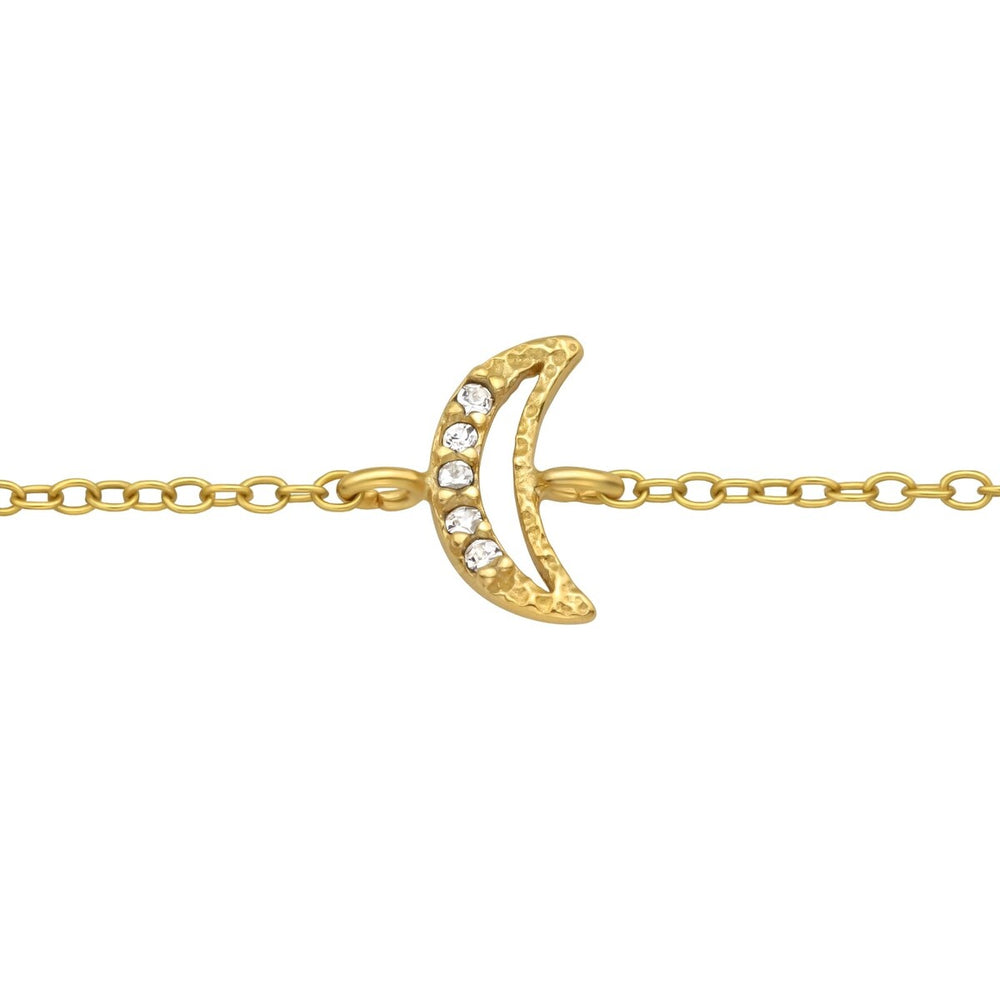 Goldtone Plated Sterling Silver Cubic Zirconia Crescent Moon Bracelet - Clear