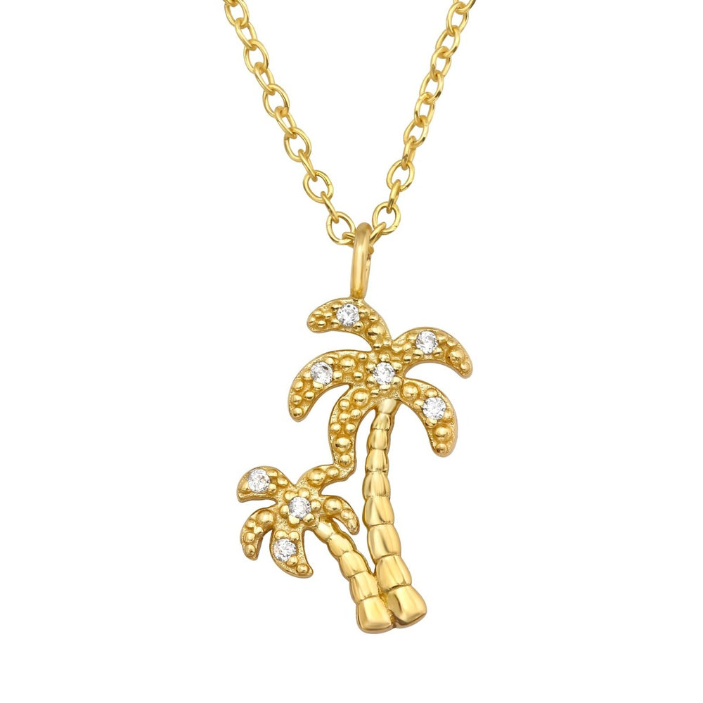 Goldtone Plated Sterling Silver Cubic Zirconia Palm Tree Necklace - White