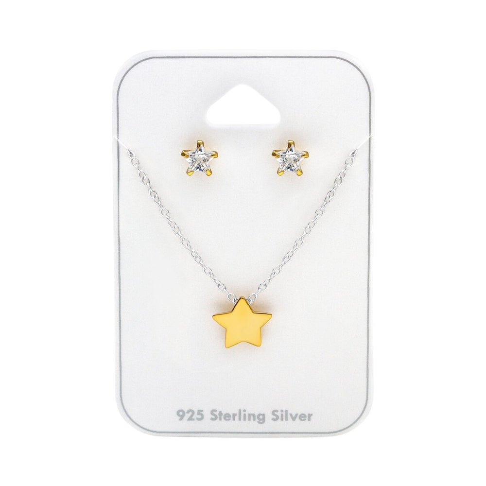 Goldtone Plated Sterling Silver Cubic Zirconia Star Earrings And Necklace - White