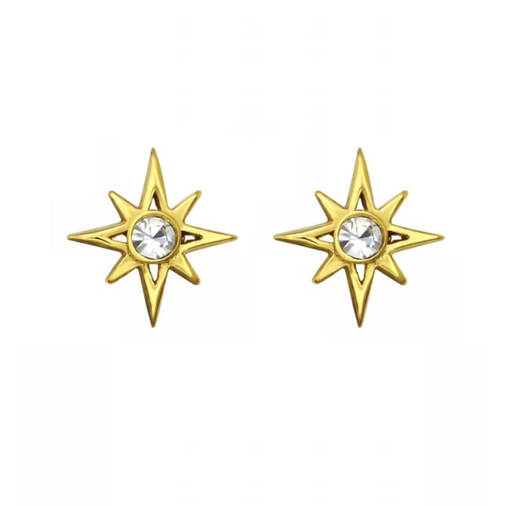 Goldtone Plated Sterling Silver Cubic Zirconia Star Stud Earrings