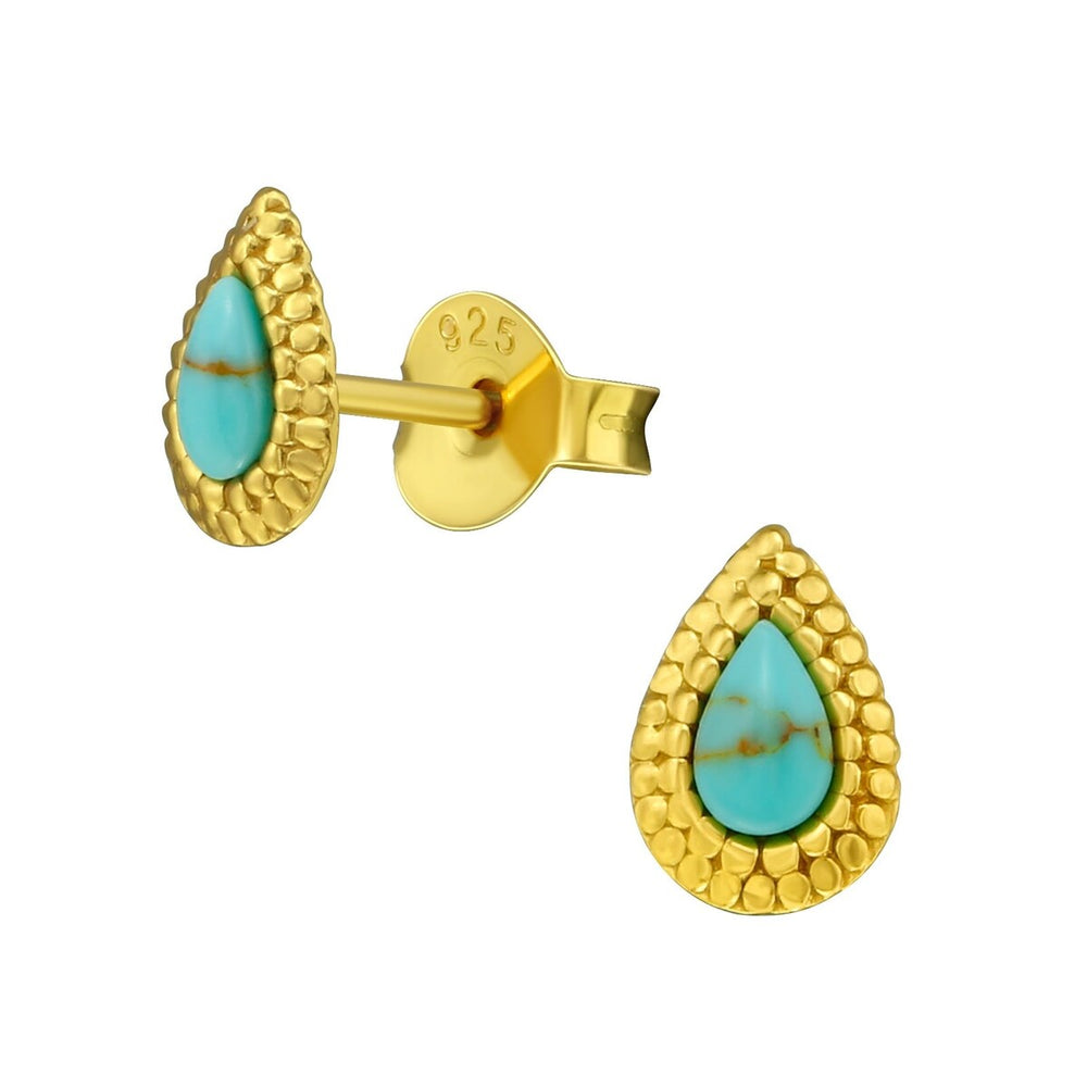 Goldtone Plated Sterling Silver Turquoise Teardrop Stud Earrings