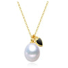 Goldtone Plated Sterling Silver White Freshwater Pearl & Black Heart Charm Necklace