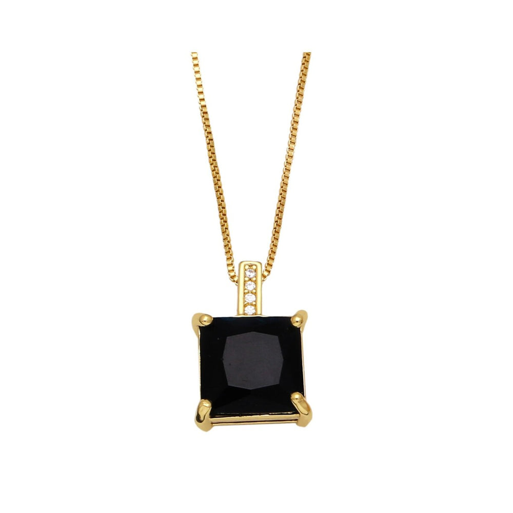 Goldtone Princess Cut Black CZ pendant - White