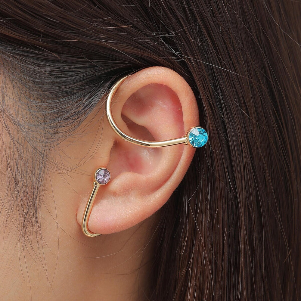 Goldtone Purple Aqua Crystal Statement Ear Cuff