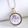 Goldtone Purple Dried Flower Circular Pendant Necklace - White