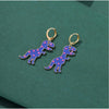 Goldtone Purple Pink Dinosaur Huggie Hoop Earrings