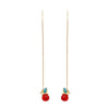 Goldtone Red Apple Threader Drop Earrings