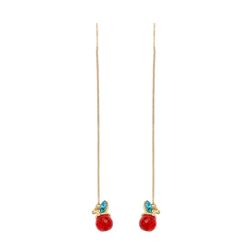 Goldtone Red Apple Threader Drop Earrings