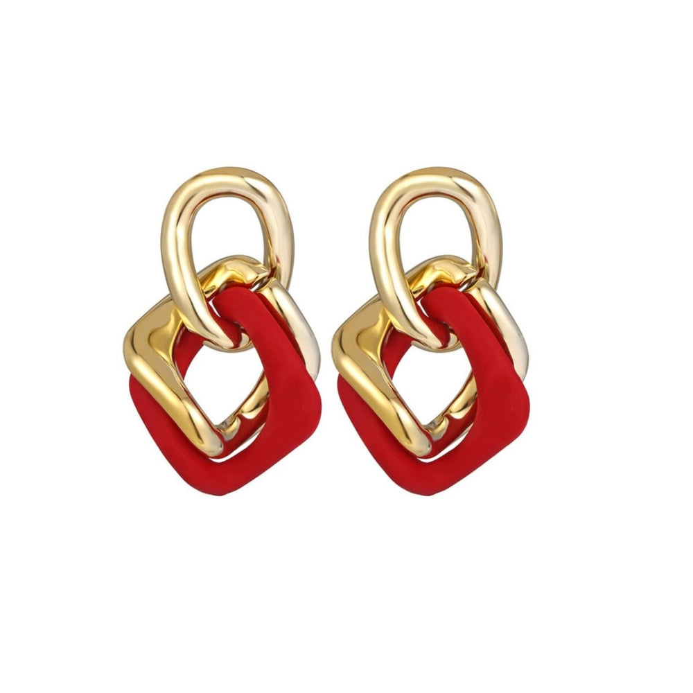 Goldtone Red Chain Link Drop Earrings