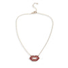 Goldtone Red Crystal Lips Pendant Necklace - White