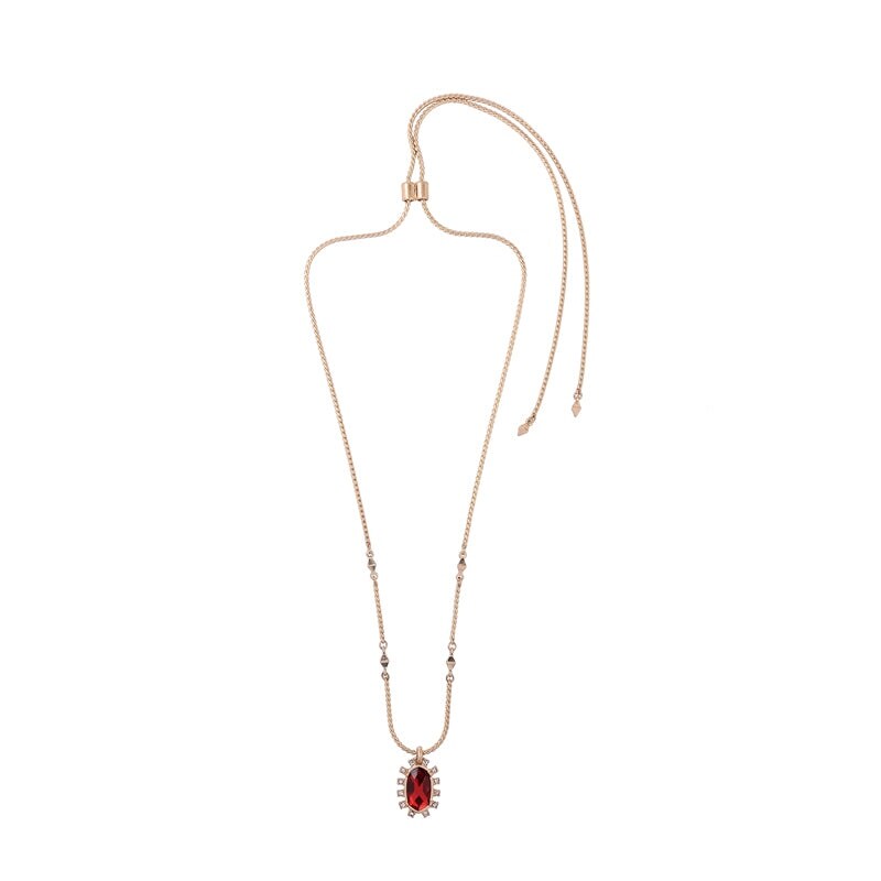 Goldtone Red Crystal Pendant Necklace - White