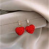 Goldtone Red Crystal Shamballa Heart Drop Earrings