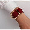 Goldtone Red Faux Leather Belt Buckle Bracelet