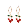 Goldtone Red Heart Cherries Hooped Earrings