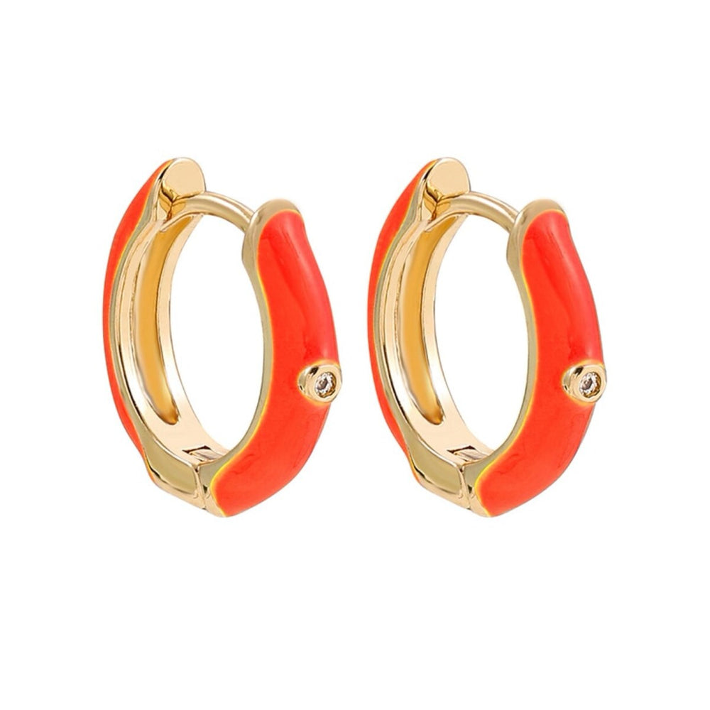 Goldtone Red Huggie Hoop Earrings With Dainty Crystal