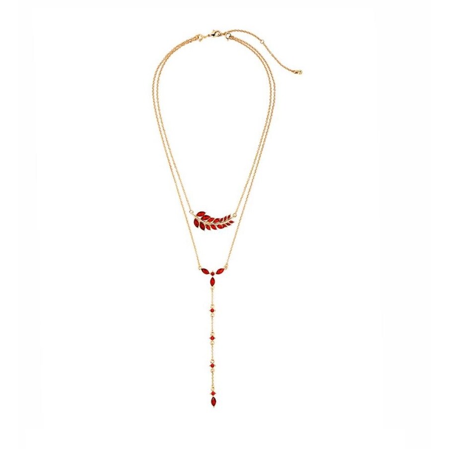 Goldtone Red Leaf Layered Necklace - White