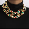 Goldtone Red & Green Embellished Chunky Chain Link Chocker Necklace - White