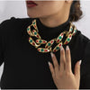 Goldtone Red & Green Embellished Chunky Chain Link Chocker Necklace - White