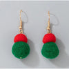 Goldtone Red & Green Pom Pom Drop Earrings