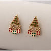 Goldtone Red & Green Presents under the Christmas Tree Stud Earrings