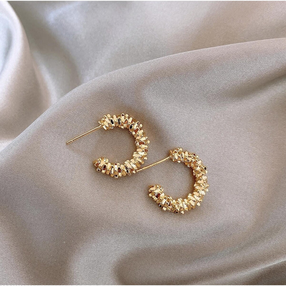 Goldtone Rope Disk Hoop Earrings