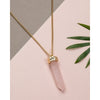 Goldtone Rose Quartz Prism Crystal Pendant Necklace - White