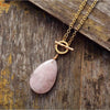 Goldtone Rose Quartz Teardrop Toggle Necklace - White