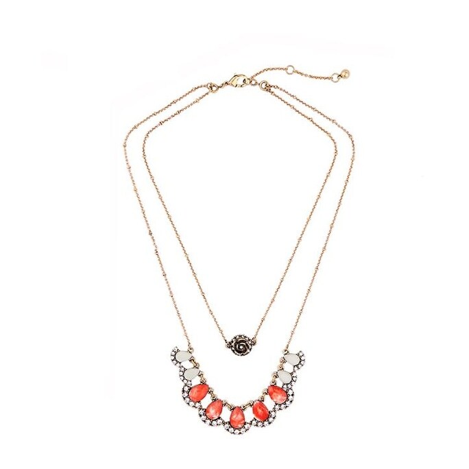 Goldtone Rose White Coral Teardrop Layered Necklace