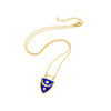 Goldtone Royal Blue Moon And Stars Shield Pendant Necklace - White