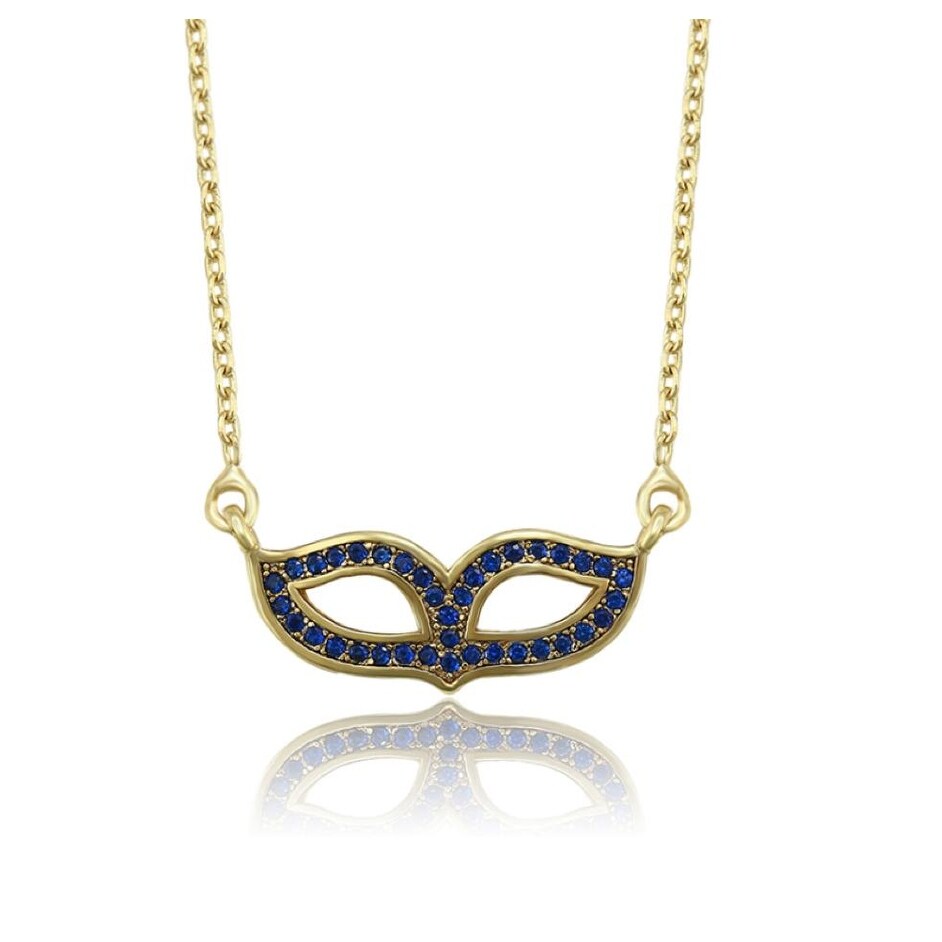 Goldtone Sapphire Cubic Zirconia Masquerade Mask Pendant Necklace - White