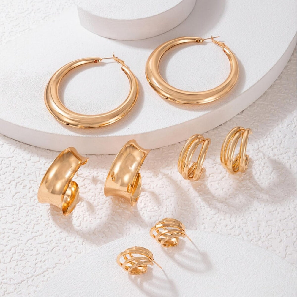 Goldtone Set Of 4 Circular Hoop Earrings