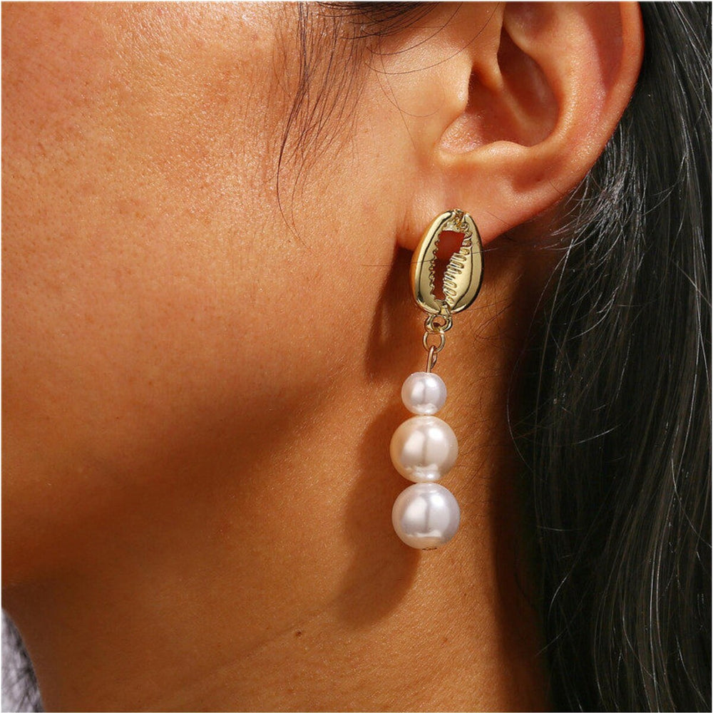 Goldtone Shell Imitation Pearl Drop Earrings