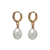 Goldtone Shell Pearl Huggie Hoop Drop Earrings - Goldtone Shell Pearl