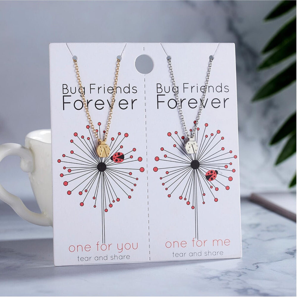 Goldtone Silvertone Ladybug Bug Friends Forever Tear Share Necklace Set - White