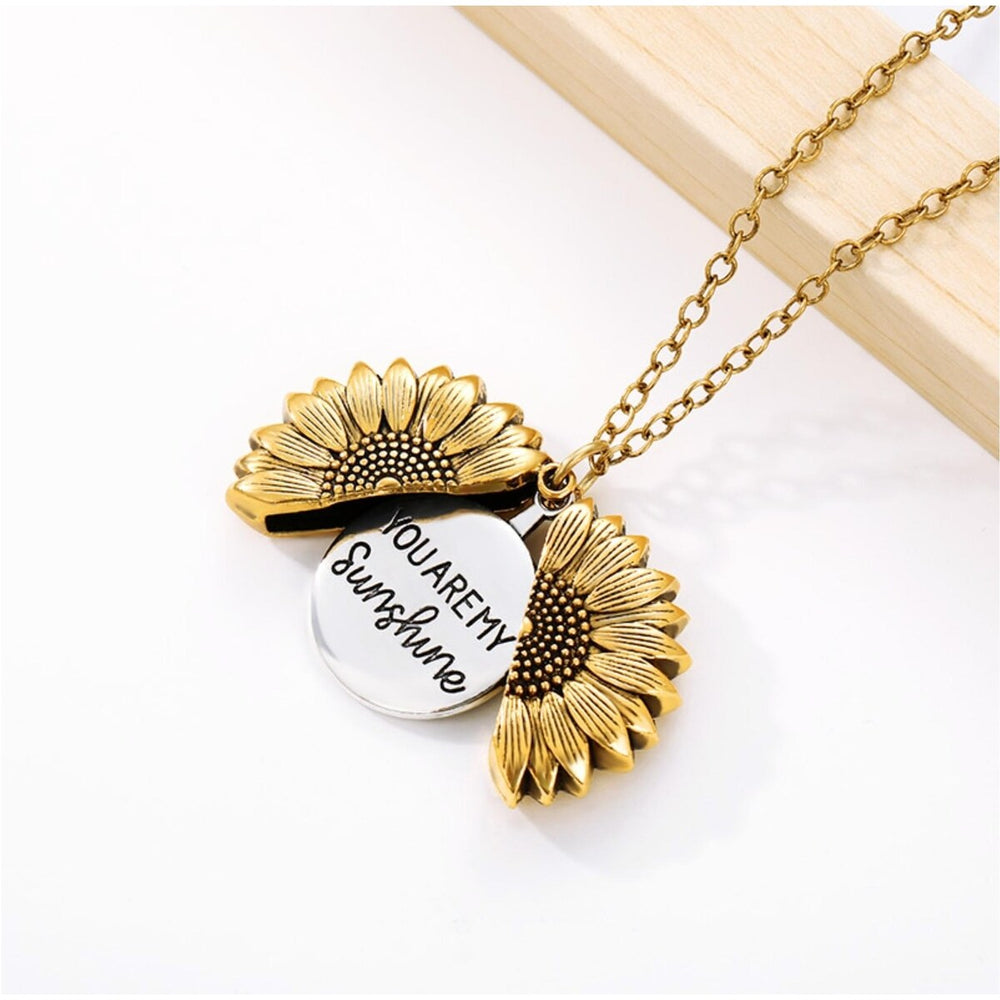 Goldtone Silvertone You Are My Sunshine Sunflower Pendant Necklace - White