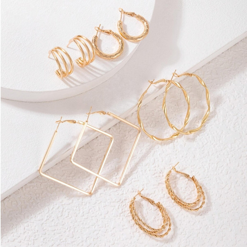 Goldtone Square Circular Set Of 5 Hoop Earrings