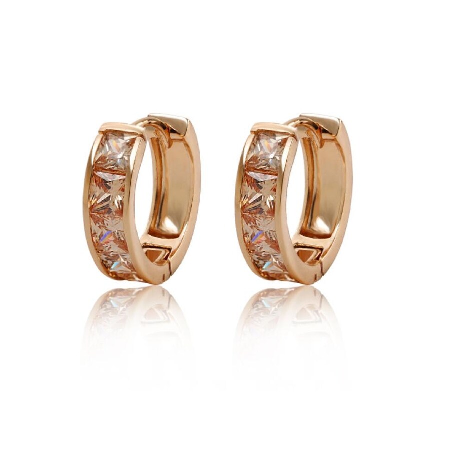 Goldtone Square Cubic Zirconia Dainty Huggie Hoop Earrings