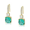 Goldtone Square Green Cubic Zirconia Drop Earrings