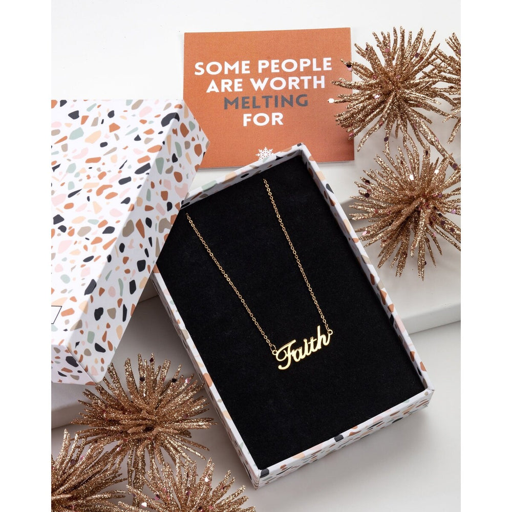 Goldtone Stainless Steel Faith Necklace - In Gift Box - White