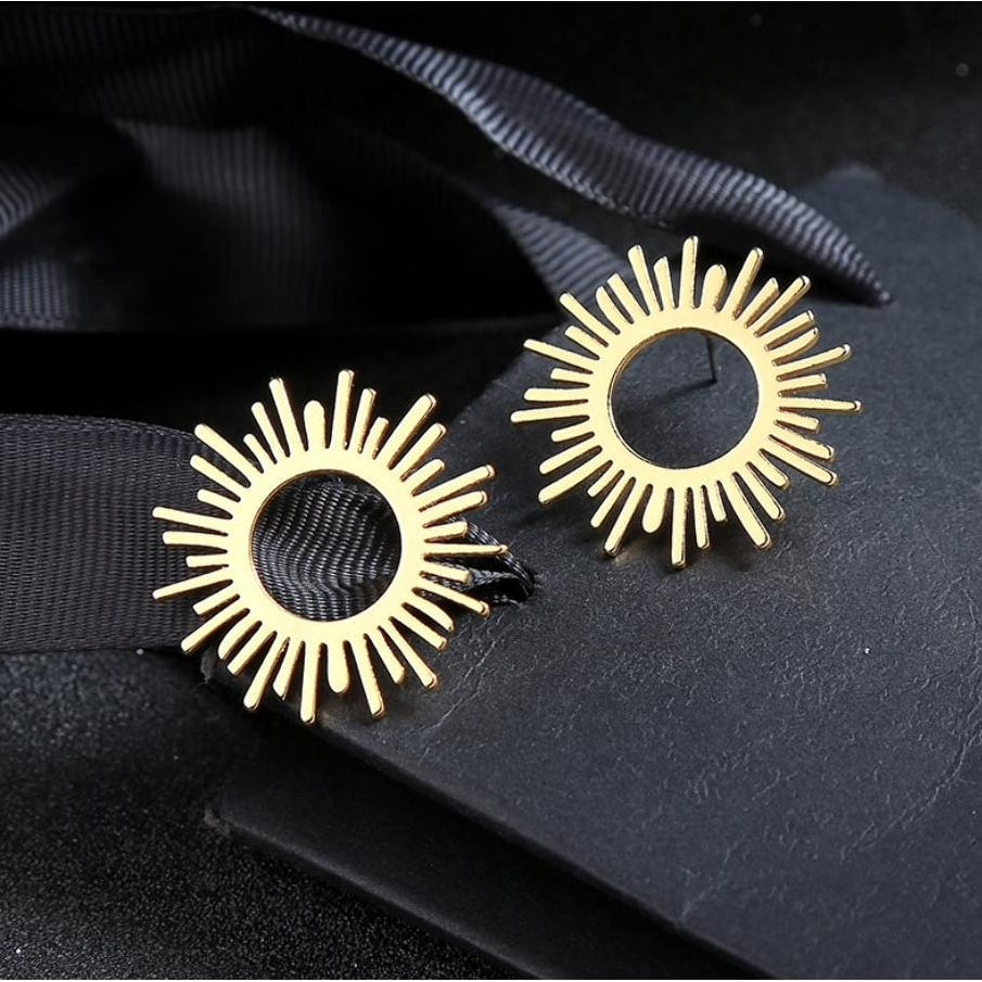 Goldtone Stainless Steel Open Sun Stud Earrings