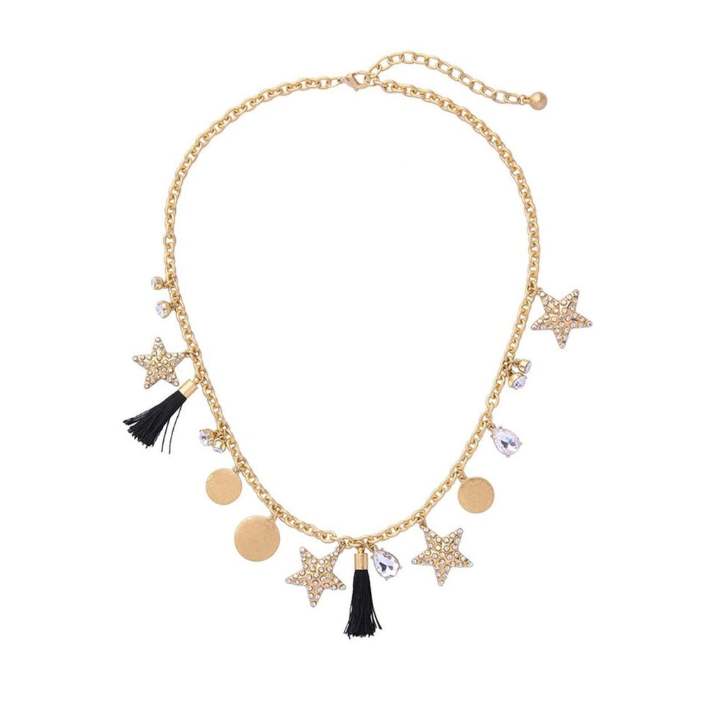 Goldtone Star Necklace With Black Tassels - White