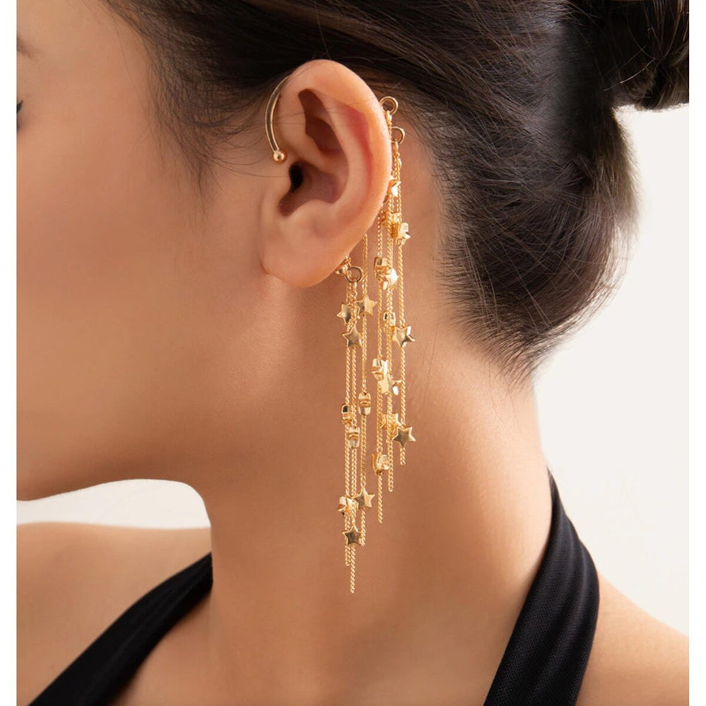 Goldtone Stars Chain Drop Ear Cuff