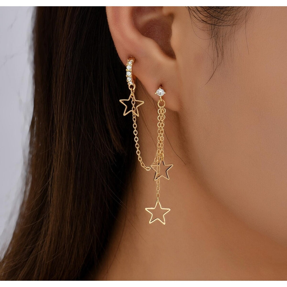 Goldtone Stars Crystal Hoop And Stud Earrings